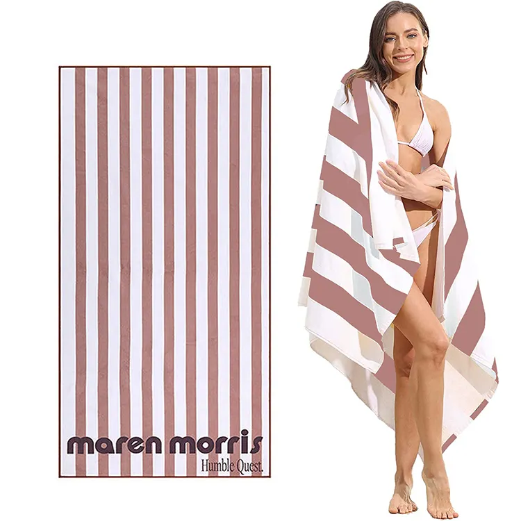 Personalized Design Large Sand Free Stripes Custom Print Cotton Beach Towels