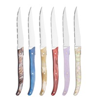 Couteau à steak dentelé de 4 pouces avec lame en acier inoxydable et manche en résine rose Matériau métallique