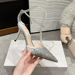 Zapatos de Tacón Alto Puntiagudos con Cristales y Diamantes para Mujer, Verano 2026, Sandalias con Cadena de Pedrería para Cena o Boda - Product Image 3