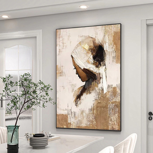 Décoration d'intérieur, art mixte impressionniste, <span class=keywords><strong>peinture</strong></span> à l'huile texturée à la main avec feuille d'or, portrait de <span class=keywords><strong>femme</strong></span>, toile, art mural, tableau - Product Image 3