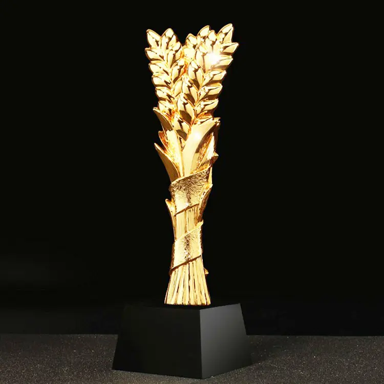 OEM / ODM new fashion wheat ears crystal metal award trophy with black base