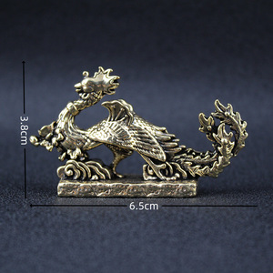 Ornement Phénix en laiton pur, sculpture Dragon et Phénix, figurine décorative de table pour la maison, le salon, ou comme figurine de thé. - Product Image 4