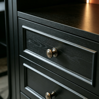 Armoire murale en bois courbée de style rétro français avec évier intégré, finition noir mat moderne, pour l'aménagement intérieur de villas haut de gamme