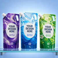 Pochette souple personnalisable réutilisable avec bec verseur pour savon liquide et gel lavant pour les mains, recharge en sachet plastique à fond plat