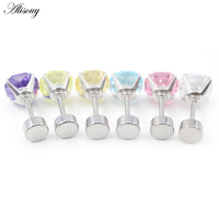 Alisouy Lot de 2 Boucles d'Oreilles Unisexe en Acier Inoxydable Octogonales avec Zircon et Vis de Fixation pour Hélix, Tragus, Cartilage - Bijoux de Piercing