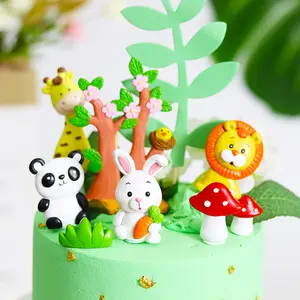 野生动物蛋糕顶部游猎丛林野生森林动物主题派对人物林地蛋糕顶部