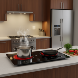 Table de cuisson à induction double 1900W, surface en céramique, commande tactile, type encastrable, cuisinière électrique domestique - Product Image 2