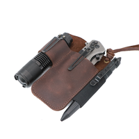 En stock, organiseur de poche EDC en cuir véritable, pochette à outils multi-poches avec clip de ceinture pour lampe torche, couteau et stylo