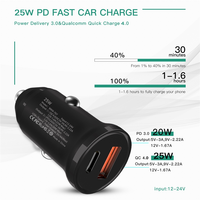 Chargeur de voiture USB C 25W, charge rapide 3.0, chargeur PD type C 20W, charge rapide pour téléphone portable, compatible iPhone Xiaomi