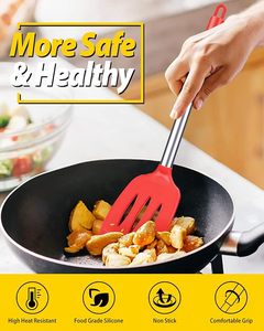 Venta al por mayor 2 unids/set espátula de silicona antiadherente sólido cocina Turner alta resistente al calor cocina espátulas ranuradas pala para freír - Product Image 4