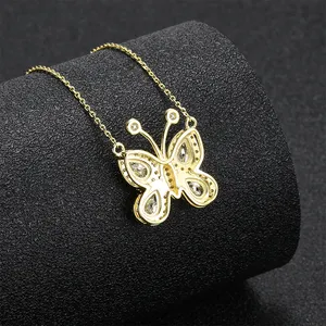 2024 nouveau papillon Moissanite collier en argent glacé Bling papillon Moissanite pendentif