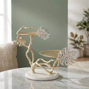 Modern Graceful Metal 2 Tier Cake <b>Stand</b> With Monstera Leaves Design For Decoration - Product Image 3