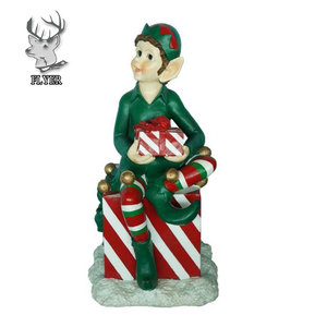 Décoration de vacances Résine Art Cadeau Elfe de Noël Dessin Animé Grande Statue d'elfes grandeur nature en fibre de verre à vendre - Product Image 2