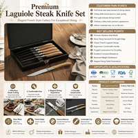 Couteau à steak Laguiole professionnel en acier inoxydable poli miroir avec manche en Pakkawood, logo personnalisé pour coffret cadeau