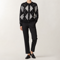 Cárdigan de Punto Trenzado Argyle para Mujer, 100% Lana Pura, Lujo Discreto, Certificado GOTS, Cuello Redondo, Botones al Frente, Diseño de Diamantes