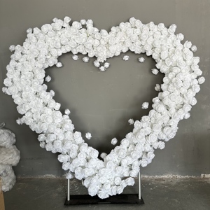Arche de fleurs en forme de cœur blanche T-HFA072, arche de roses artificielles en forme de cœur avec fond de fleurs, arche de fleurs pour arrangement de mariage - Product Image 1