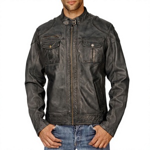 Chaqueta de cuero de lona estilo blusa moderna para hombre KLJM4 100% algodón lavado piel de oveja cuello levantado transpirable a prueba de viento primavera - Product Image 1