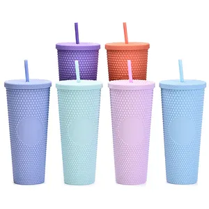 shining shape plastic drinking cups water cup with straw take-away coffee cup