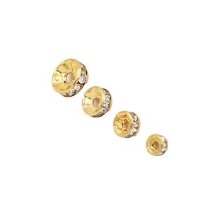 DIY 14K/18K gold-plated diamond-encrusted spacer beads, genuine gold-plated diamond <b>ring</b>, round wheel bead bracelet, material - Product Image 5