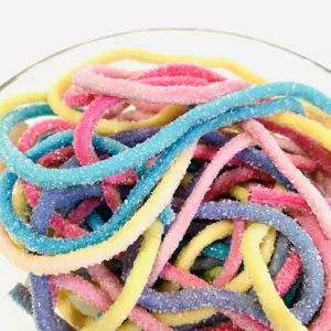 Hotselling Halal Sour Noodle Candy Mixed Taste Liquorice Rope Candy Yummy Sugar Coated Rainbow Sweets Travel Snack