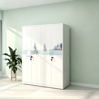 Armoire métallique 4 portes à motifs imprimés, penderie en acier pour chambre à coucher, armoire à vêtements en métal à motifs pour garçons et filles, Lemari Pakaian Besi