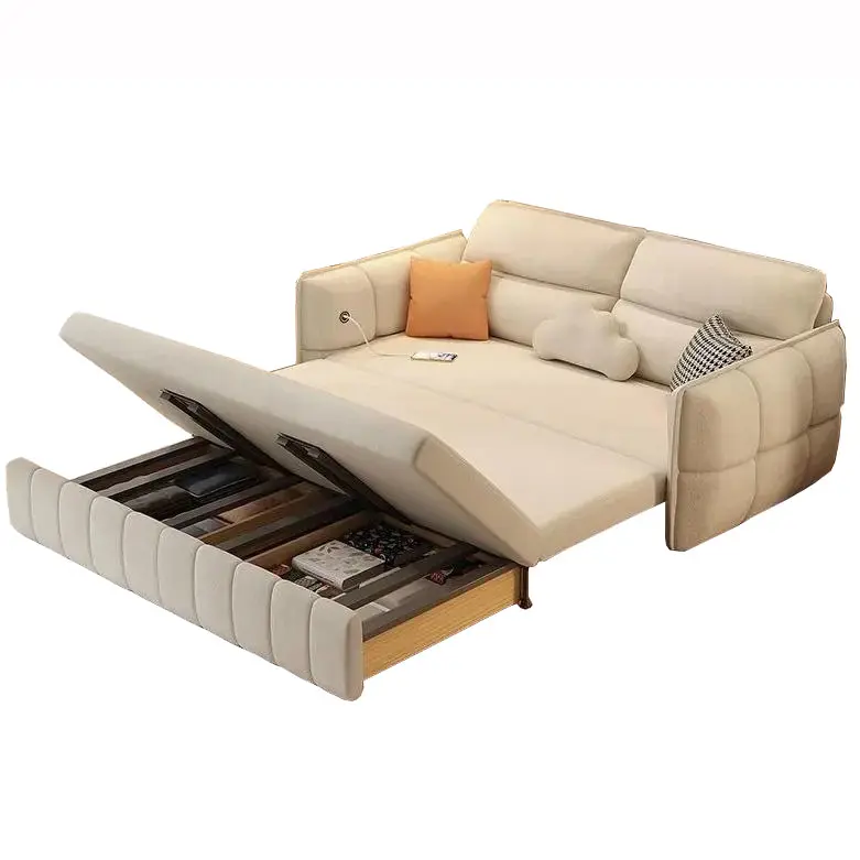 Tecnologia sofá tecido superfície, sofá dobrável, multifuncional deslizante três lugares dual-purpose sofá-cama