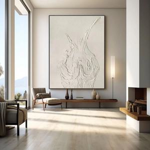 Art mural 3D, grande peinture murale verticale beige moderne minimaliste sur toile pour la décoration moderne de la maison et de la galerie - Product Image 4
