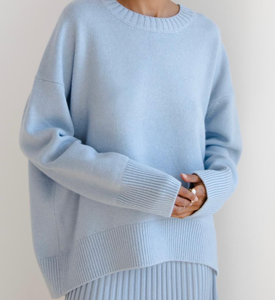 <span class=keywords><strong>Pull</strong></span>-over tricoté décontracté pour femme, en coton doux effet raton laveur, anti-rides, écologique, bleu ciel, longueur longue, personnalisable, faible MOQ - Product Image 1
