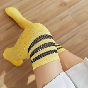Socks &amp; <strong>Hosiery</strong> Women's Sparkle Sexy <strong>Knee</strong> <strong>High</strong> Stripe Girl Long Stocking Socks for Women Billing Rimstone Stocking Tight