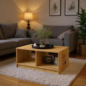 Mesa de Centro de Madera Maciza de Abeto, Diseño de Madera Natural, Estantes Abiertos, Muebles para Sala de Estar - Product Image 2