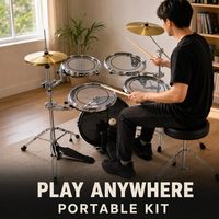 Set de Batería Acústica Portátil de 5 Piezas con Parches Transparentes, Kit Completo con Pedal, Baquetas y Taburete para Principiantes