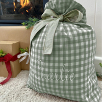 Sacs de Noël en Gingham pour Décoration d'Intérieur, Broderie Initiale Personnalisée, Sacs Cadeaux de Noël, Sachets à Bonbons, Vente en Gros