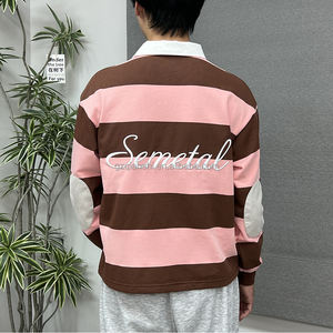 Camiseta de Manga Larga Térmica con Estampado de Rugby, Estilo Urbano, Bordado en la Solapa, Cuello Redondo, Botones, Estilo Polo a Rayas para Hombre - Product Image 2