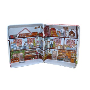 Ready Stock House Shape Tin <b>Box</b> Vintage Town House Printed <b>Metal</b> Tinplate <b>Box</b> Food Grade For Cookie Candy Biscuit Gift Packaging - Product Image 2