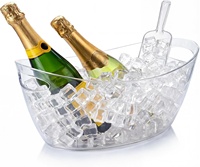 Seau à glace pliable en PET de 12 L en forme de bateau, portable, pour fêtes, refroidisseur à vin, OEM ODM, logo personnalisé, qualité alimentaire, bac transparent pour boissons