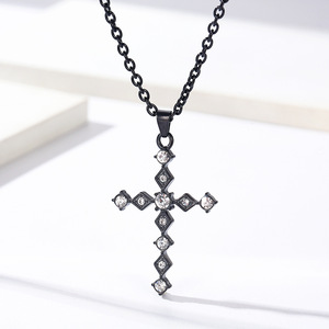 yunnique style diamond-encrusted cross <b>titanium</b> steel necklace, elegant and stylish women's clavicle <b>chain</b>, colorfa - Product Image 4
