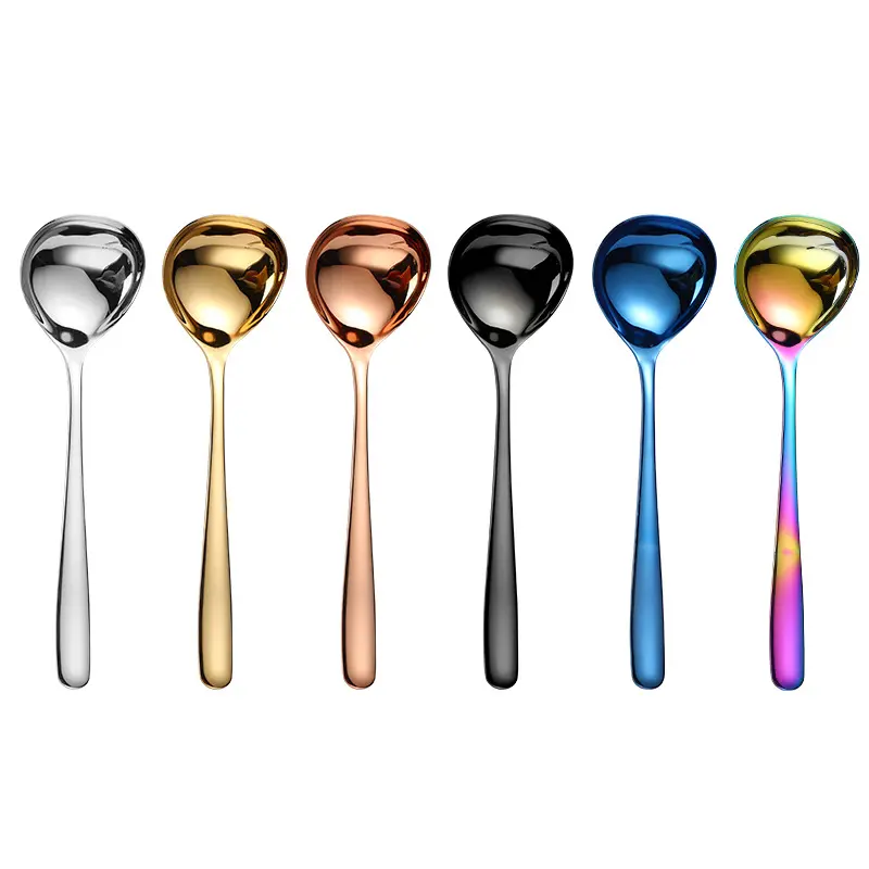 304 Stainless Steel Soup Spoon Hot Pot Spoons Round Head Long Handle Gold Ladle Spoon