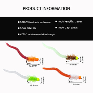 Señuelo de pesca con mosca, gusano luminoso de colores, señuelo de ninfa, gusano sintético, anzuelos de cebo # 12 - Product Image 6