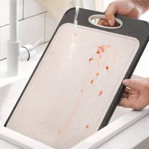 Grande planche à découper en paille de blé PP, planche à découper en plastique double face pour la cuisine, planche à découper en acier inoxydable 304 avec poignée - Product Image 3
