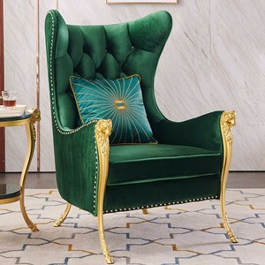 Nordic <span class=keywords><strong>Leather</strong></span> European Design Holz sessel blau Wingback faul Lobby Luxus Royal Wohnzimmer Stühle - Product Image 2