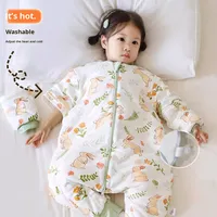 Gigoteuse en coton tricoté à jambes séparées pour bébés filles, fermeture éclair discrète, manches longues, motif dessin animé, température constante, anti-coup de pied