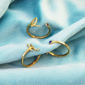 Anillo <span class=keywords><strong>de</strong></span> dedo ajustable <span class=keywords><strong>de</strong></span> circonita con piedra <span class=keywords><strong>de</strong></span> nacimiento, resistente al agua, chapado en oro <span class=keywords><strong>de</strong></span> 18K, 26 iniciales, anillos abiertos <span class=keywords><strong>de</strong></span> acero inoxidable, joyería personalizada - Product Image 2