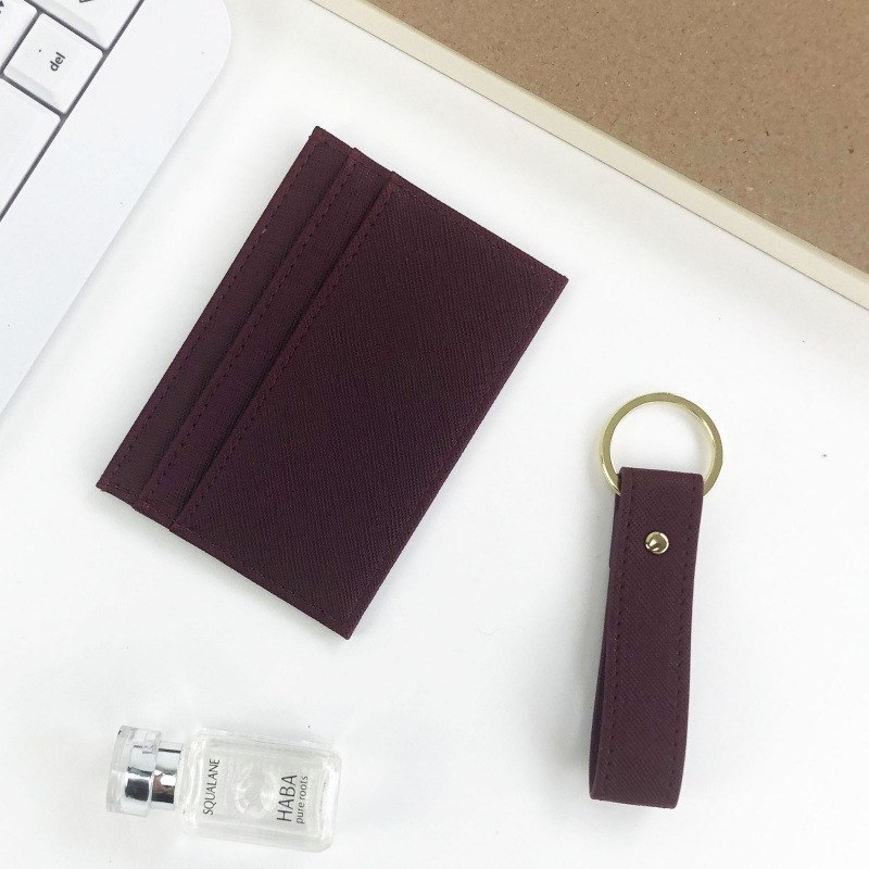 Porte-cartes rouge vin + porte-clés