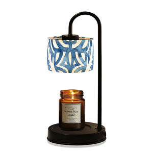 Electric <b>Candle</b> Warmer Blue White Linen Shade Metal Base Adjustable Brightness Tabletop Scented <b>Wax</b> <b>Candles</b> Home Decor - Product Image 1