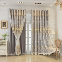 Tissu de rideau occultant double couche brodé à motif floral, style américain, 100 % polyester, poids moyen
