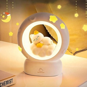 Cartoon Cat Moon Ring Night Light Soft Warm LED Ambient <b>Lamp</b> Rechargeable Cute Kitty Cloud <b>Lamp</b> For Children Room Decor Gift - Product Image 5