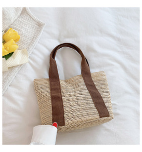 Sac de plage tissé en paille pour <span class=keywords><strong>femme</strong></span>, grande capacité, couleur unie, fermeture ouverte, à porter à l'épaule ou sous le bras, collection été 2026 KH - Product Image 6