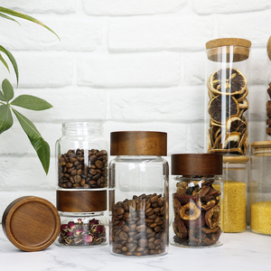 Pot en verre borosilicate de haute qualité pour la conservation des aliments frais, avec couvercle en bois d'acacia, idéal pour les épices, les biscuits et le thé. - Product Image 1