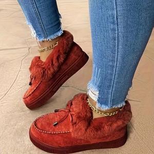Zapatos de Invierno para Mujer, Diseño de Lazo de Mariposa, Parte Superior de Felpa, Detalle de Borlas, Duraderos, Cálidos, Suela Plana, Tallas Grandes, Zapatos de Nieve Peludos - Product Image 2