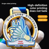 Médailles de tournoi de badminton sur mesure, trophées en métal plaqué or électrolytique, badges d'événements sportifs imprimés en couleur
